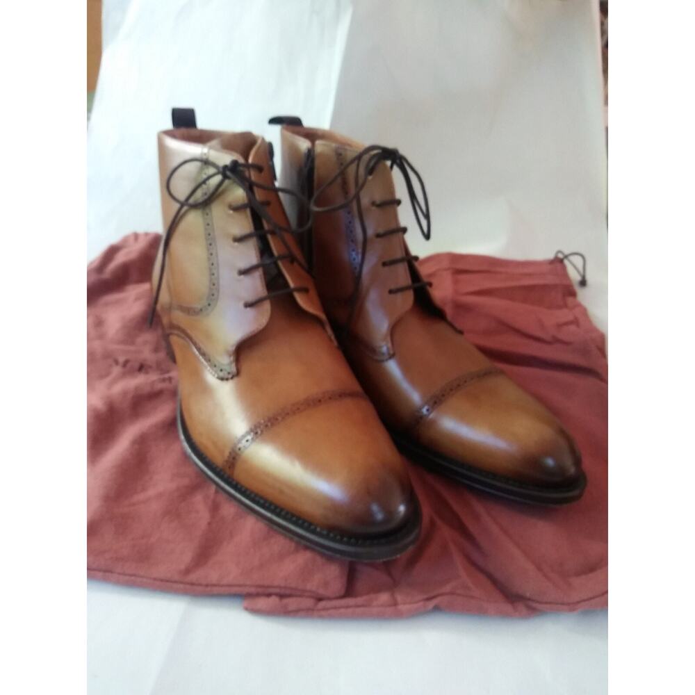 New Mezlan Chelsea Boot 11M, Color TAN Zipper And Lace Ankle Boots Made In Spain